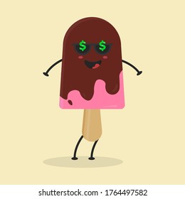 Cute Flat Cartoon Ice Cream Illustration. Vector illustration of cute ice cream with a smiling expression. Cute ice cream mascot design