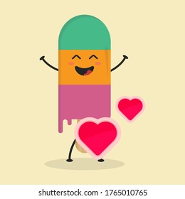 Cute Flat Cartoon Ice Cream Illustration. Vector illustration of cute ice cream with a smiling expression. Cute ice cream mascot design