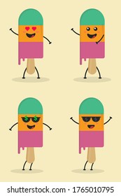 Cute Flat Cartoon Ice Cream Illustration. Vector illustration of cute ice cream with a smiling expression. Cute ice cream mascot design