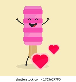 Ilustración De Helados De Caricatura Plana. Ilustración vectorial de helado lindo con una expresión sonriente. Diseño de una mascota de helados de sabor fino