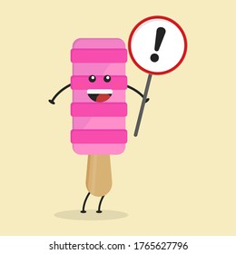Cute Flat Cartoon Ice Cream Holding Sign Illustration. Vector illustration of cute ice cream with a smiling expression. Cute ice cream holding sign mascot design