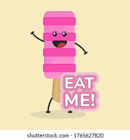 Ilustración De Helados De Caricatura Plana. Ilustración vectorial de helado lindo con una expresión sonriente. Diseño de una mascota de helados de sabor fino
