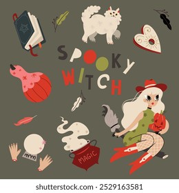 cute flat cartoon isolated halloween spooky collection characters stickers