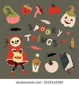 cute flat cartoon isolated halloween spooky collection characters stickers 