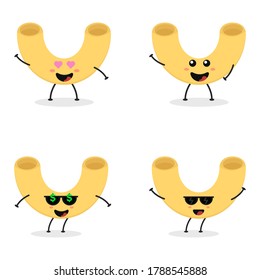 Cute flat cartoon Italian pasta illustration. Vector illustration of cute pasta with a smiling expression.