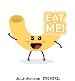 Cute flat cartoon Italian pasta illustration. Vector illustration of cute pasta with a smiling expression.