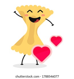Cute flat cartoon Italian pasta illustration. Vector illustration of cute pasta with a smiling expression.