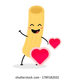 Cute flat cartoon Italian pasta illustration. Vector illustration of cute pasta with a smiling expression.