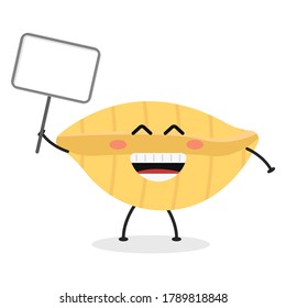 Cute flat cartoon Italian pasta holding a sign illustration. Vector illustration of cute pasta with a smiling expression.