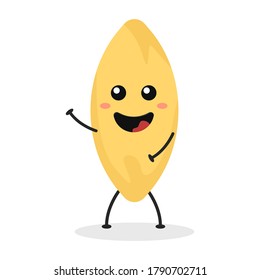 Cute flat cartoon Italian pasta illustration. Vector illustration of cute pasta with a smiling expression.