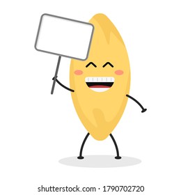 Cute flat cartoon Italian pasta holding a sign illustration. Vector illustration of cute pasta with a smiling expression.