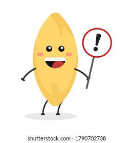 Cute flat cartoon Italian pasta holding a sign illustration. Vector illustration of cute pasta with a smiling expression.