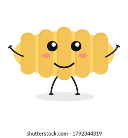Cute flat cartoon Italian pasta illustration. Vector illustration of cute pasta with a smiling expression.