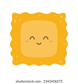 cute flat cartoon italian pasta, vector illustration of ravioli character with smiling expression
