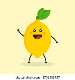 Cute Flat Cartoon Lemon Illustration. Vector illustration of cute lemon with smilling expression. Cute lemon mascot design