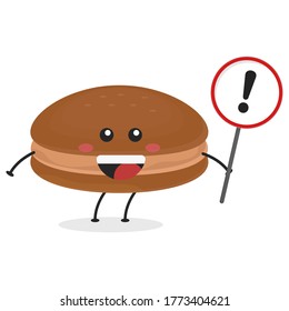 Cute flat cartoon macarons holding a sign illustration. Vector illustration of cute macarons with a smiling expression. Cute macaron holding a sign mascot design