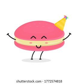 Cute flat cartoon macarons illustration. Vector illustration of cute strawberry macarons with a smiling expression. Cute macaron mascot design