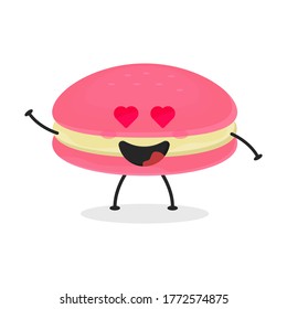 Cute flat cartoon macarons illustration. Vector illustration of cute strawberry macarons with a smiling expression. Cute macaron mascot design