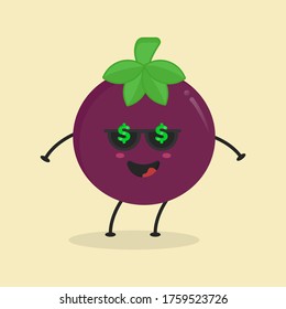 Cute Flat Cartoon Mangosteen Illustration. Vector illustration of cute mangosteen with a smiling expression. Cute fruit mascot design