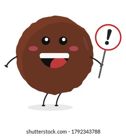 Cute flat cartoon meatball holding a sign illustration. Vector illustration of cute meatball with a smiling expression.