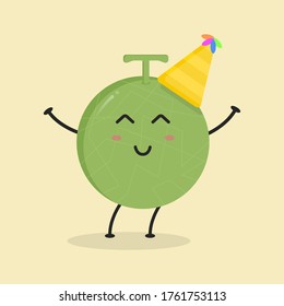 Cute Flat Cartoon Melon Illustration. Vektorgrafik des süßen Melon mit einem lächelnden Ausdruck. Cute-Melon-Maskottdesign