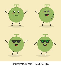 Cute Flat Cartoon Melon Illustration. Vector illustration of cute Melon with a smiling expression. Cute Melon mascot design