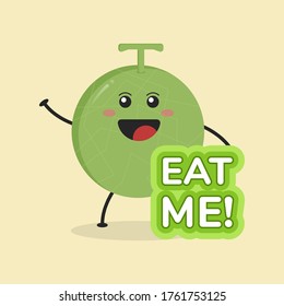 Cute Flat Cartoon Melon Illustration. Vector illustration of cute Melon with a smiling expression. Cute Melon mascot design