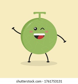 Cute Flat Cartoon Melon Illustration. Vector illustration of cute Melon with a smiling expression. Cute Melon mascot design