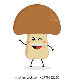 Cute flat cartoon mushroom illustration. Vector illustration of cute mushroom with a smiling expression.