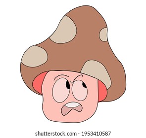 Cute flat cartoon mushroom illustration. Vector illustration of cute mushroom with a smiling expression.