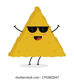 Cute flat cartoon nachos illustration. Vector illustration of cute nacho with a smiling expression.