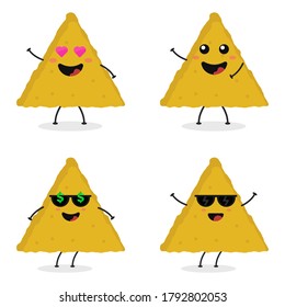 Cute flat cartoon nachos illustration. Vector illustration of cute nacho with a smiling expression.