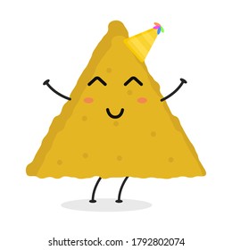 Cute flat cartoon nachos illustration. Vector illustration of cute nacho with a smiling expression.