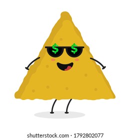 Cute flat cartoon nachos illustration. Vector illustration of cute nacho with a smiling expression.