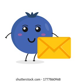 Cute flat cartoon olive holding an envelope illustration. Vector illustration of cute olive with a smiling expression.