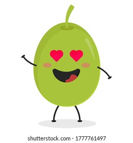 Cute flat cartoon olive illustration. Vector illustration of cute olive with a smiling expression.	