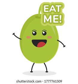 Cute flat cartoon olive illustration. Vector illustration of cute olive with a smiling expression.	