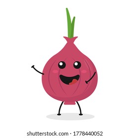 Cute flat cartoon onion illustration. Vector illustration of cute onion with a smiling expression.