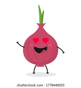 Cute flat cartoon onion illustration. Vector illustration of cute onion with a smiling expression.