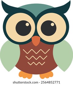 Cute Flat cartoon Owl illustration. Vector owl isolated on white background Flat design element.