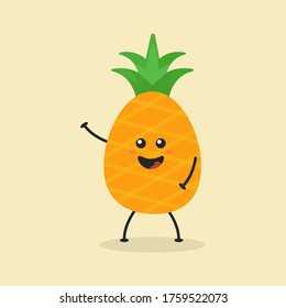 Cute Flat Cartoon Pineapple Illustration. Vector illustration of cute pineapple with a smiling expression. Cute pineapple mascot design