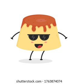 Cute Flat Cartoon Pudding Illustration. Vector illustration of cute chocolate pudding with a smiling expression. Cute pudding mascot design