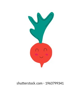 Cute flat cartoon radish illustration. Vector illustration of cute radish with a smiling expression.