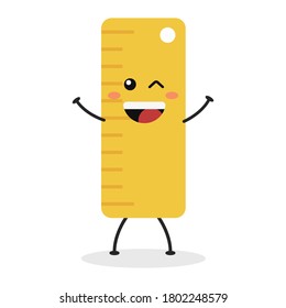 Cute flat cartoon ruler illustration. Vector illustration of a cute ruler with a smiling expression.