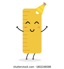 Cute flat cartoon ruler illustration. Vector illustration of a cute ruler with a smiling expression.
