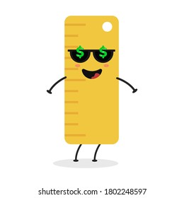 Cute flat cartoon ruler illustration. Vector illustration of a cute ruler with a smiling expression.