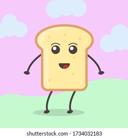 Cute Flat Cartoon Sandwich Illustration. Vector illustration of cute sandwich with smilling expression