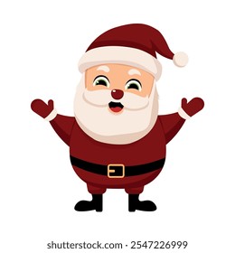 Cute flat cartoon Santa Claus in a red vintage costume. Vector Happy Santa Claus on white isolated background. Christmas vector illustration