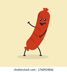 Cute Flat Cartoon Sausage Illustration. Vector illustration of cute Sausage with smilling expression. Cute Sausage mascot design