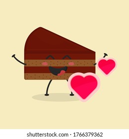 Ilustración de tarta cortada de caricatura plana. Ilustración vectorial de una tarta tibia con una expresión sonriente. Diseño de mascota de torta